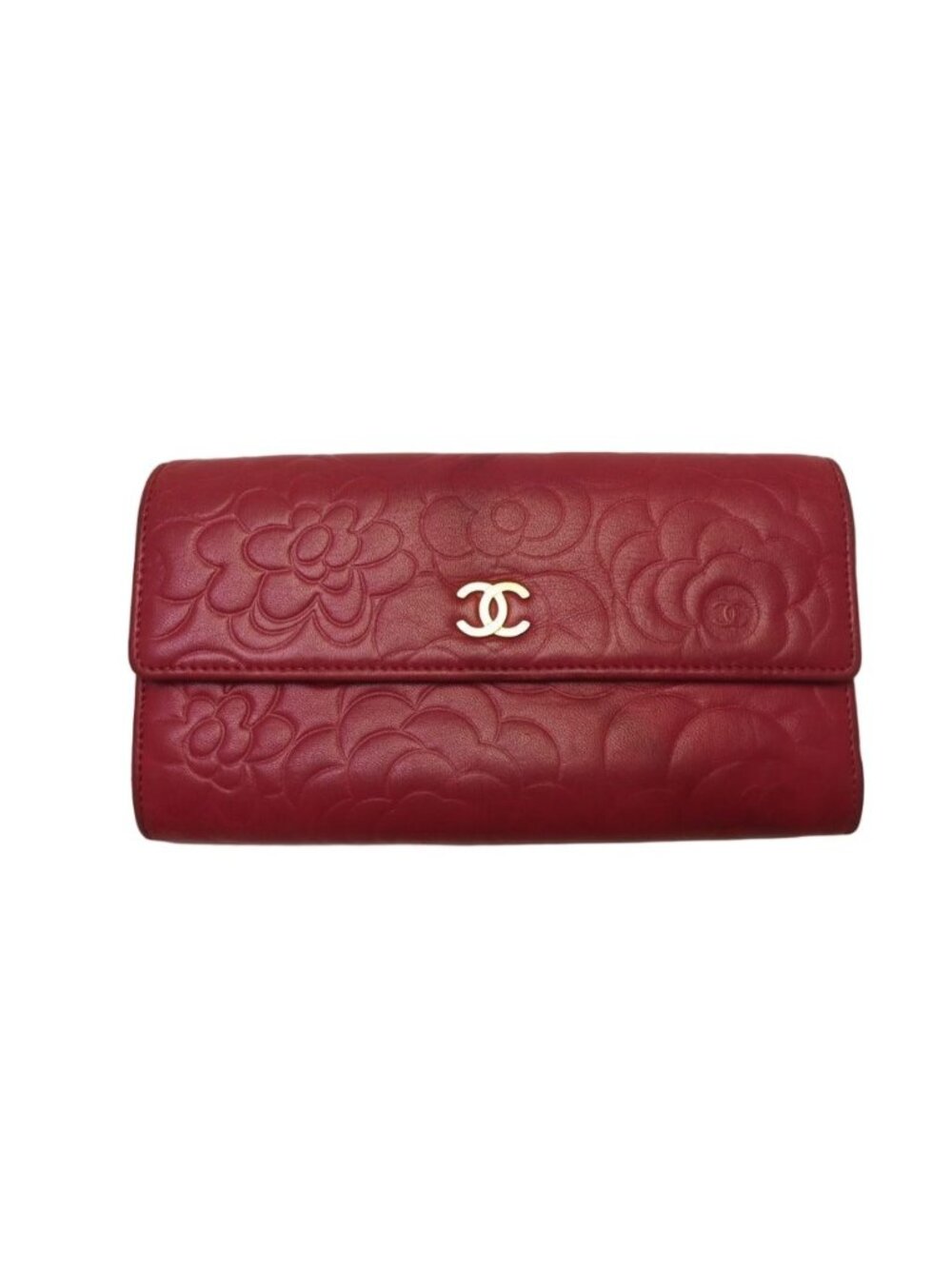 Chanel Camellia Lambskin Red Wallet